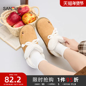 冬日奇幻乐园蝴蝶结萌宠刺绣圆头女鞋 三福女毛毛鞋 冬季 848004