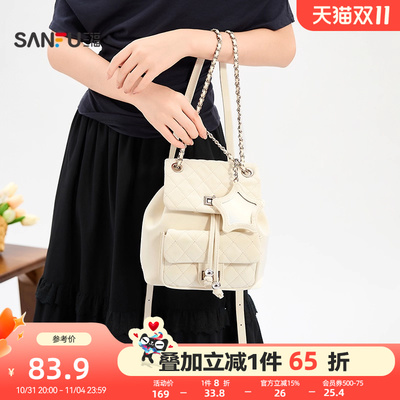 三福背包秋季洛可可千金星星点缀翻盖大容量双肩包女包504336