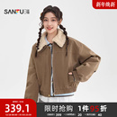 夹棉夹克女装 可拆毛领宽松保暖短款 513394 冬季 三福厚外套2025新款