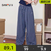 514953 甜酷舒适简约风宽松柔软女单裤 三福女春季 格子美高长裤