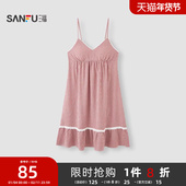 三福带胸垫格子吊带裙睡裙女春夏季 甜美宽松可外穿女士抗菌家居服