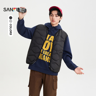 休闲无领无袖 波浪绗缝羽绒马甲 保暖外套505786 男士 三福2025冬季