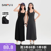 气质黑色吊带长裙子女装 收腰修身 夏季 三福带胸垫连衣裙女2026新款