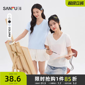 t恤休闲纯色夏天穿搭上衣女装 三福V领短袖 简约时尚 夏季 女2026新款