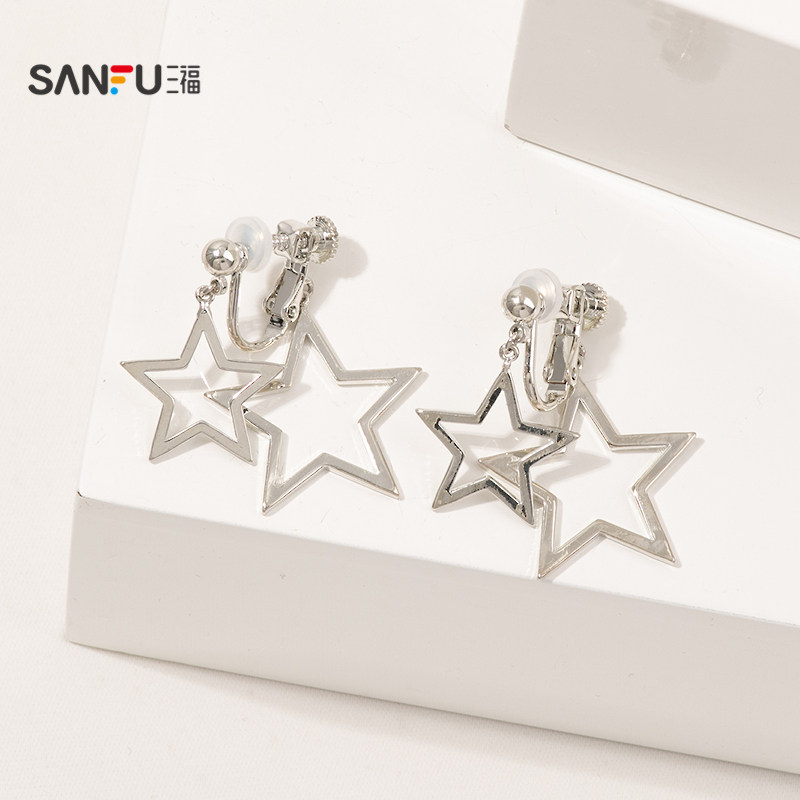 三福休闲双面五星耳夹一对 时尚气质个性首饰配饰耳环842601