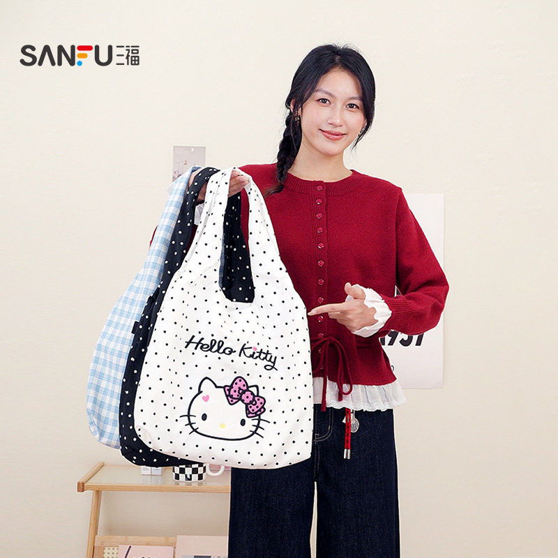 三福hellokitty波点帆布袋三丽鸥手提袋可爱包包女2025新款841500,箱包皮具/热销女包/男包,通用款女包,淘宝优惠券,粉丝福利购,淘宝优惠卷