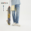 猫须洗水牛仔裤 经典 男休闲宽松锥形裤 长裤 子 三福2026春季 裤 新款