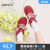 女鞋 三福女板鞋 饰圆头厚底时尚 甜酷风蕾丝花朵装 853109 春季