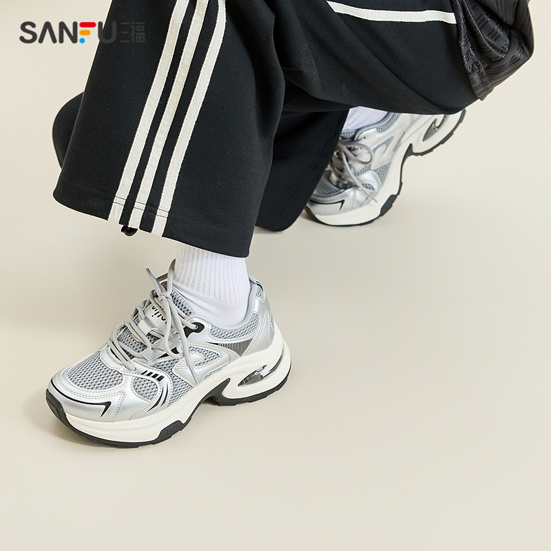 三福运动鞋女春季甜酷街头箭头老爹鞋中厚底增高休闲女鞋840705