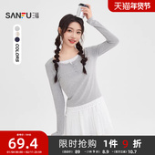 三福长袖 507566 韩系蕾丝碎花拼接假两件上衣女装 T恤2026新款 春季