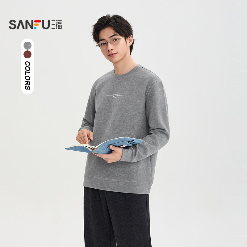 三福2025冬季男士休闲简约重磅长T恤 宽松圆领英文上衣513406,男装,T恤,淘宝优惠券,粉丝福利购,淘宝优惠卷