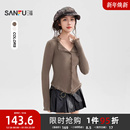 毛衣2025新款 上衣女装 冬季 织衫 513798 气质毛须边翻领修身 三福开衫