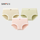 三福女高腰包臀内裤 507737 甜美千鸟格柔软透气磨毛半平角裤