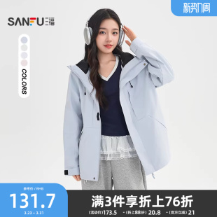 三福单外套2026春季连帽魔术贴袖多口袋上衣女装521212