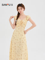 Sanfu Dress 2026 Summer Lace-up decorated V-neck Black Fungus Lace Cinched Waist Long Dress for Women, 527172 thumbnail 7