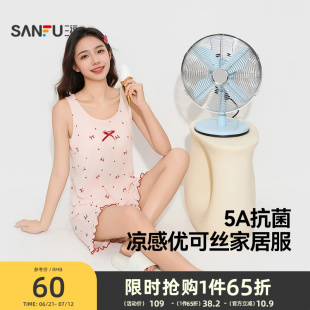 三福女夏季 甜美可爱蝴蝶结优可丝抗菌家居服 凉感带杯背心睡衣套装
