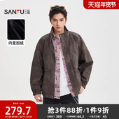 三福2025冬季 满版 蜡染PU皮衣夹克男加绒复古大口袋宽松外套510052