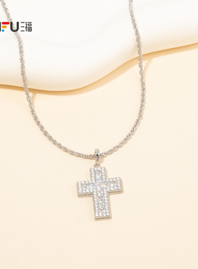 三福休闲十字预言短项链单条 简约时尚个性首饰配饰链条852044
