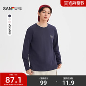 小马刺绣长袖 三福2026春季 新款 T恤男简约纯色宽松圆领上衣518881