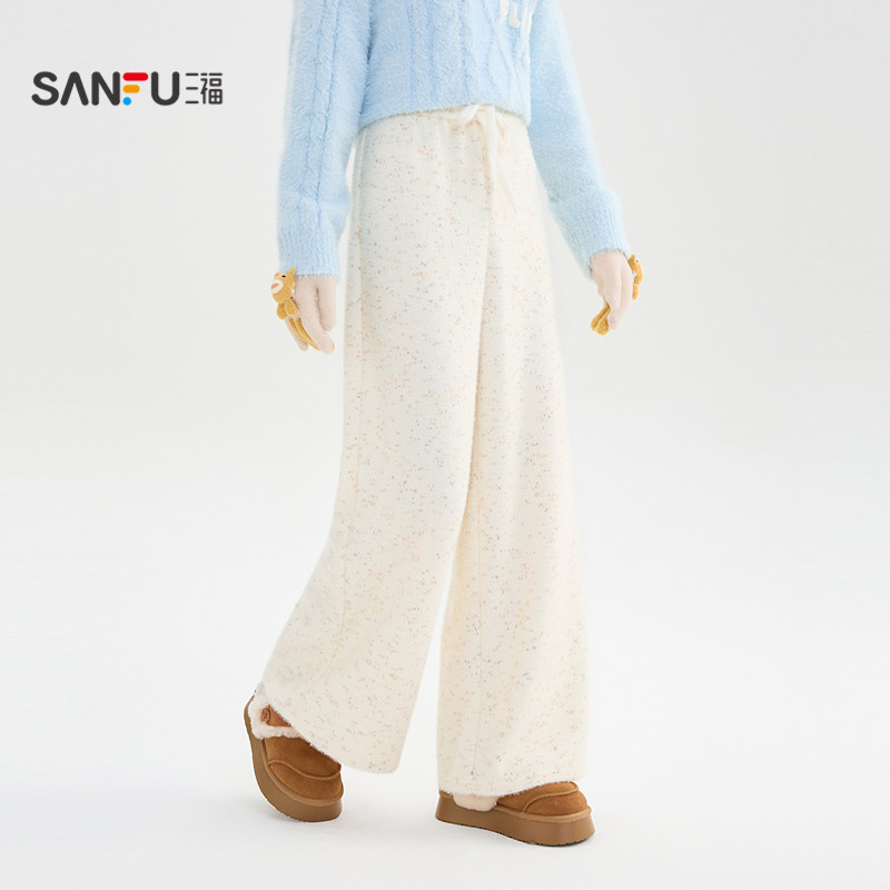 三福休闲裤2025新款冬季bf宽松慵懒糯米裤彩点阔腿长裤女装511856