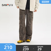 街潮宽松长裤 三福2026春季 飘带休闲裤 暗纹满印工装 520745 男士