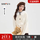 三福开衫 511317 毛绒连帽宽松毛衣白色上衣女装 披肩女2025新款 冬季
