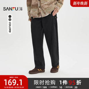 宽松直筒裤 扣袢抽绳橡筋腰休闲裤 子513107 男士 三福2025冬季