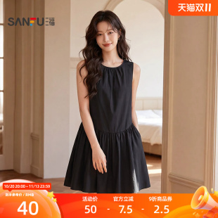 三福女连衣裙2026夏季新款气质法式可调节绑带A型娃娃裙子女装
