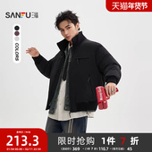 口袋拉链立领短棉衣 三福2025冬季 男士 街头毛织拼接外套510805