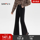 2025新款 子女装 冬季 洋气长裤 511795 复古显瘦喇叭裤 三福黑色牛仔裤