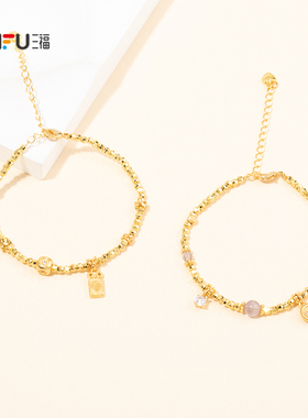 三福中式新春金绳手链单条 喜庆传统优雅首饰配饰链条851794