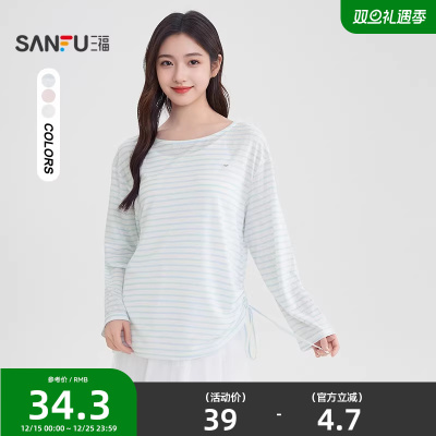 三福长袖T恤2025新款秋季宽松罩衫韩系慵懒松弛感上衣女装504829