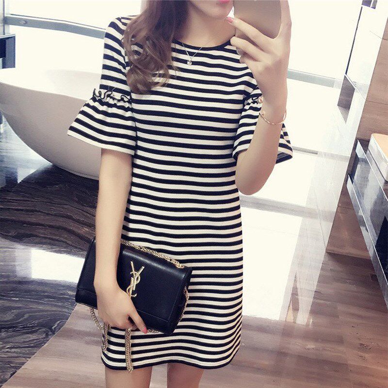 2019 summer Korean Edition stripe Ladies short sleeve T-shirt Base coat Women's Dresses Women's wearin the Women's clothing/Boutique , T-shirt  category - from Buy2taobao.com to provide professional Taobao agent buy service