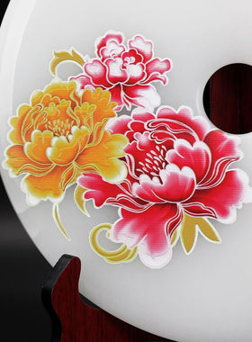 京峰阁花开富贵玉石平安扣摆件创意牡丹花客厅居家工艺品摆设乔迁