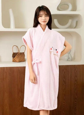 双达SHDA浴巾女家用比全棉纯棉吸水可穿式大人裹巾式浴裙一体浴袍