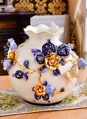 金裕尊欧式花瓶摆件客厅干花插花创意陶瓷餐桌家居高花瓶摆件装饰