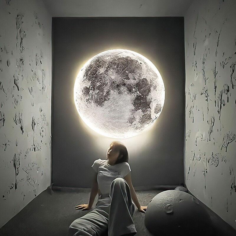 奥瀚圆形月球玄关装饰画LED灯发光画卧室儿童房挂画客厅背景墙壁图片