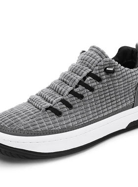 款灯芯绒面透气学生运动厚底板鞋潮流港风户外工装鞋灰色43