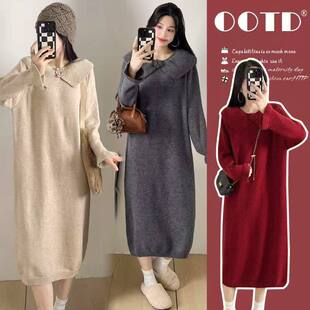 孕妇连衣裙秋冬时尚针织毛衣裙冬季加厚保暖孕期减龄不显怀长裙子