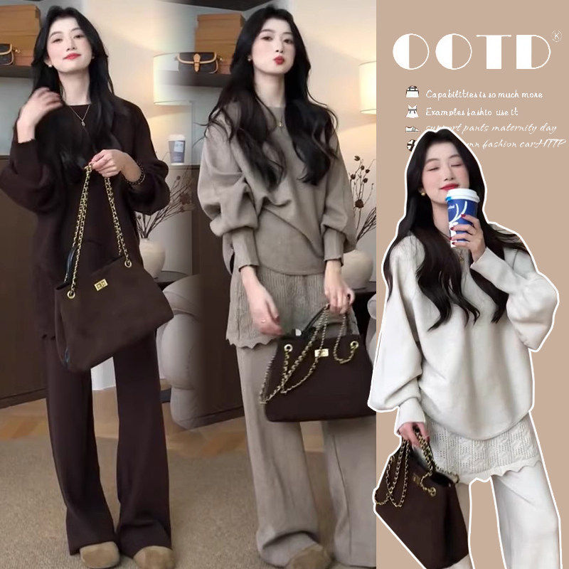 孕妇装套装2025新款秋冬装孕期穿搭法式加厚毛衣屁帘阔腿裤两件套,孕妇装/孕产妇用品/营养,套装,淘宝优惠券,粉丝福利购,淘宝优惠卷
