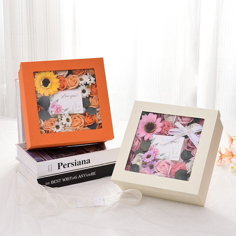 情人节惊喜透明生日礼物盒创意开窗天地盖抽钱盒方形玫瑰花礼品盒