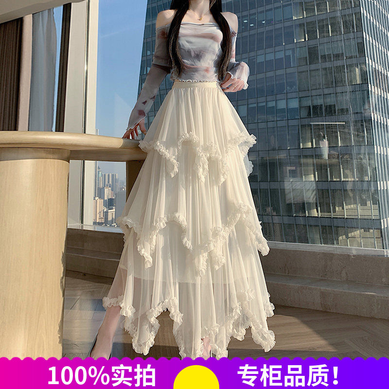春夏白色蕾丝A字蛋糕半身裙