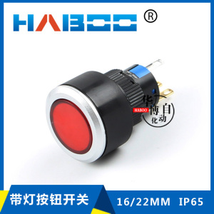 22MM 圆形 超薄带灯LED自动复位或自锁按钮开关 防水IP65 24V220V