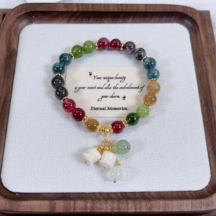 新款人造彩色碧玺手链ins小众铃兰花吊坠水晶手串送女友闺蜜礼物