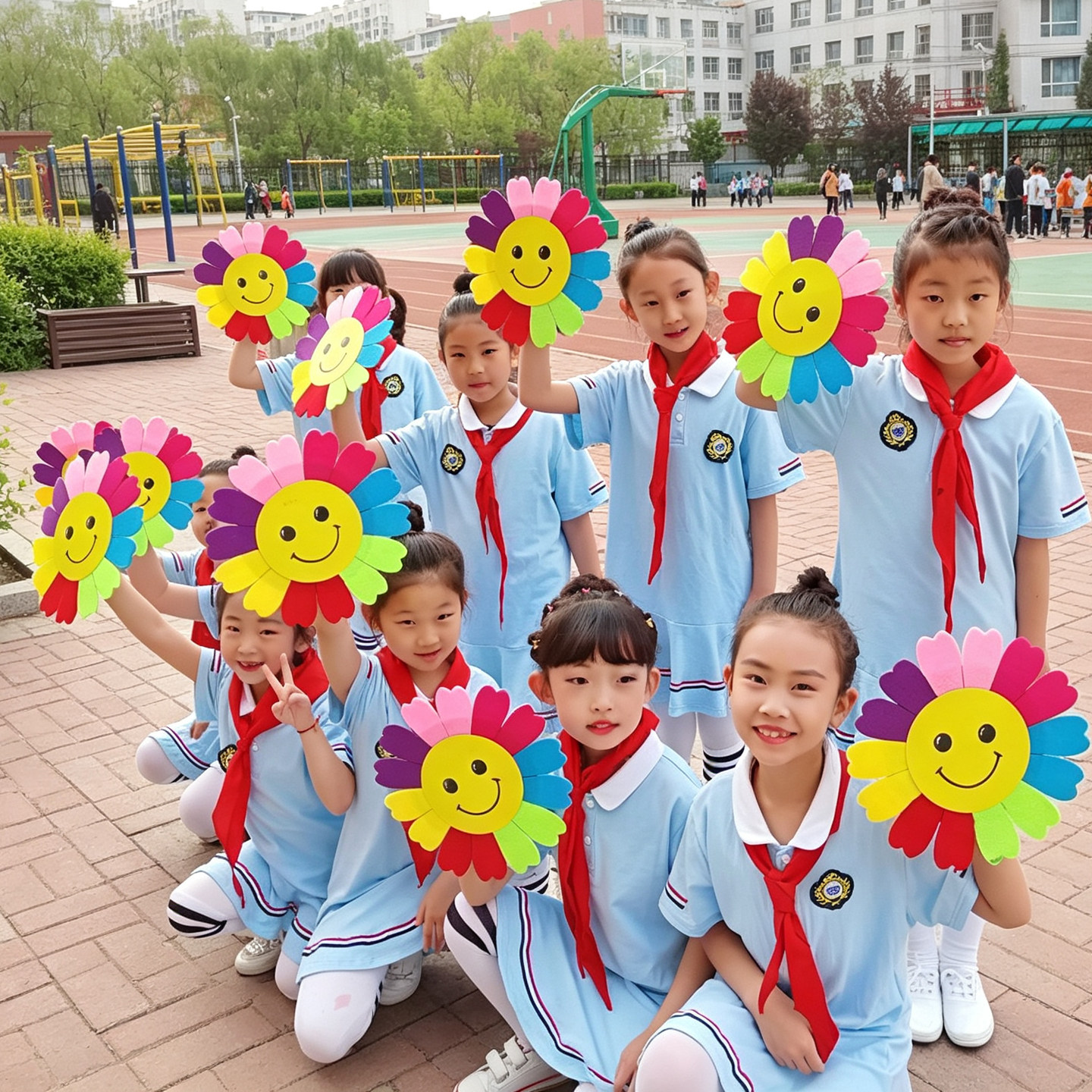 儿童舞蹈道具手拿花幼儿园运动会入场式演出向日葵七彩笑脸太阳花