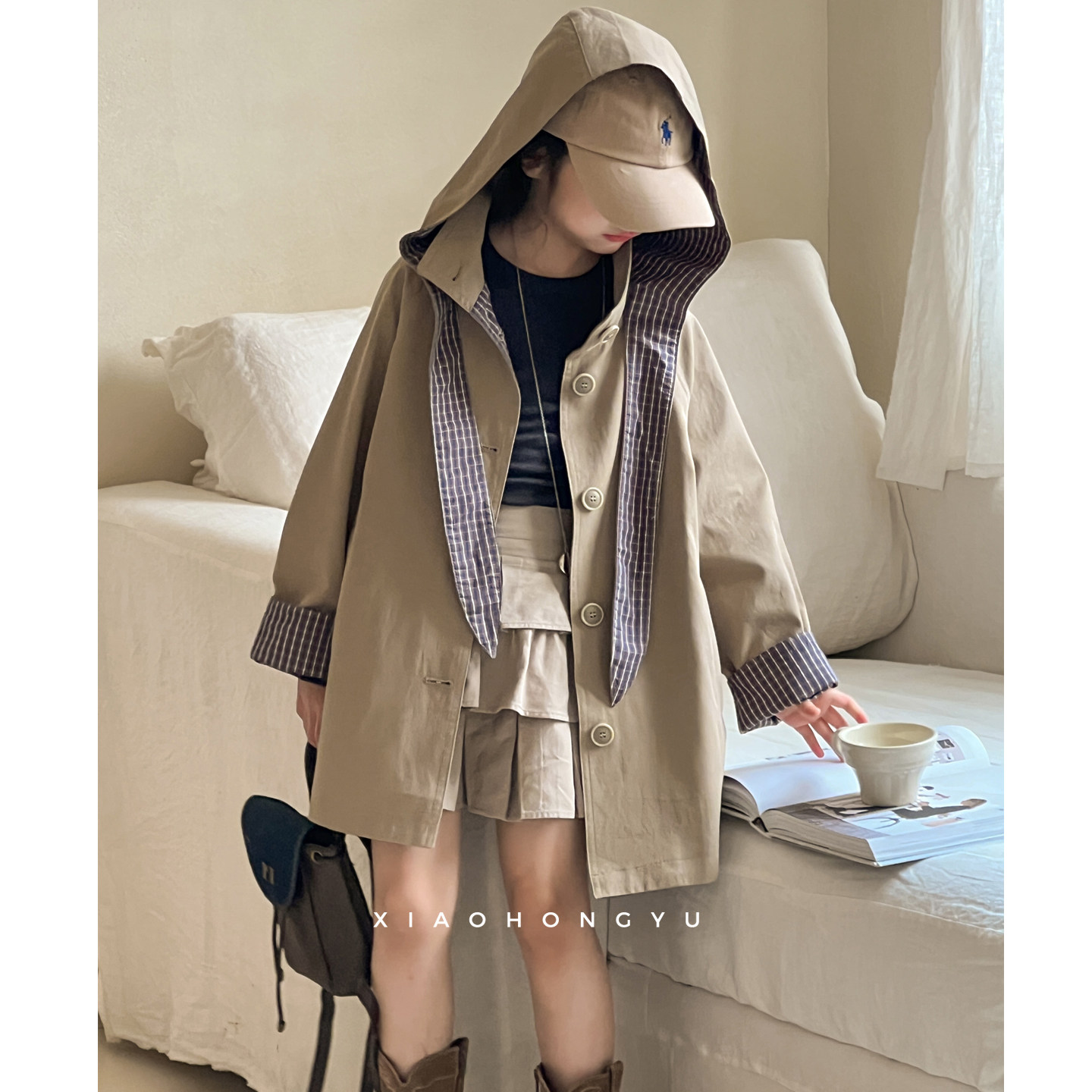 撞色翻边女童秋装风衣2026新款春秋儿童外套中长款女大童洋气上衣