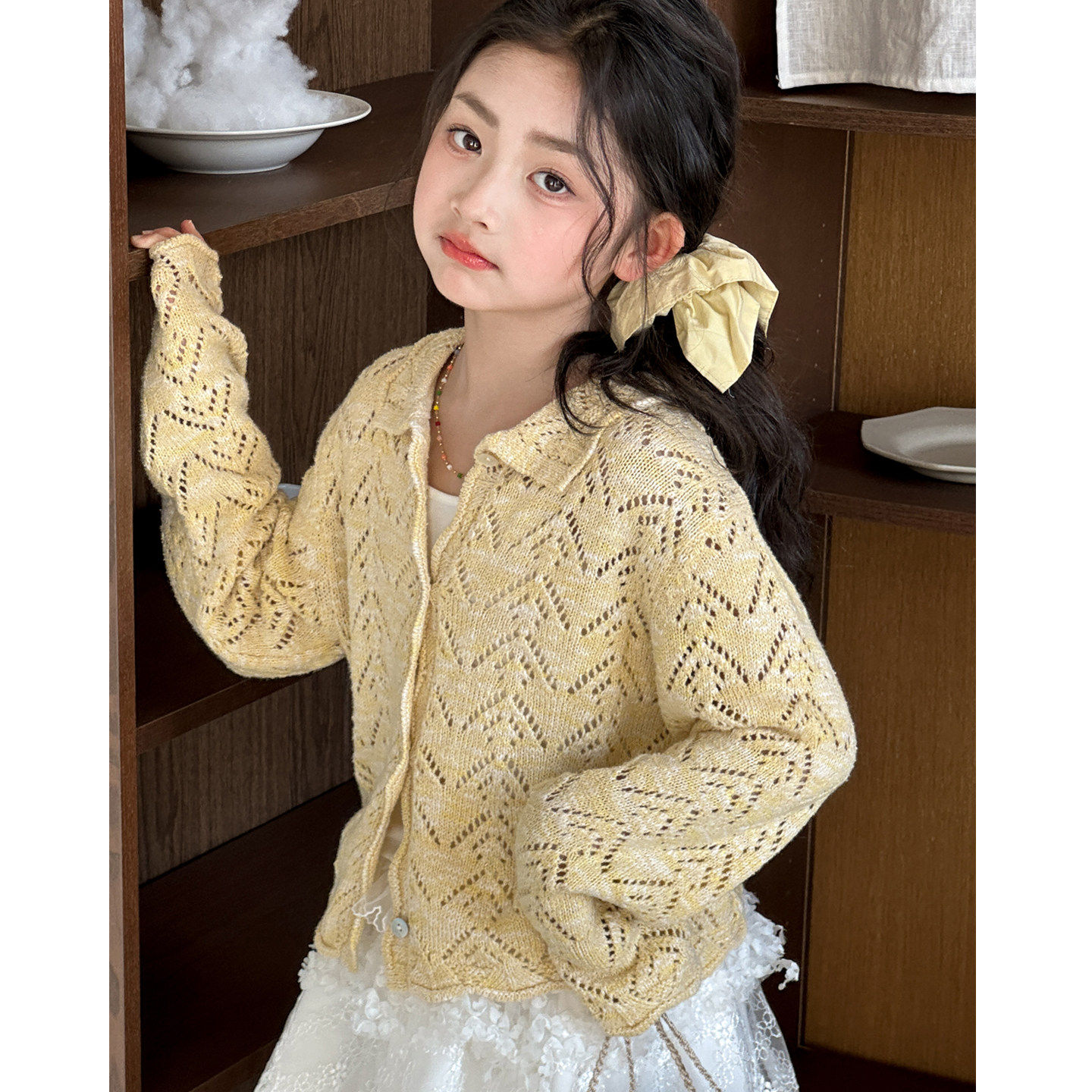 女童针织开衫2026新款韩版童装女大童镂空上衣儿童薄款超好看外套