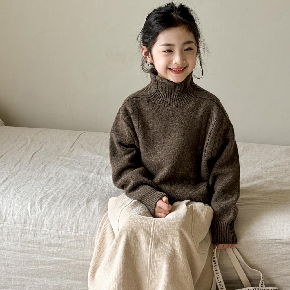 女童毛衣秋冬款羊毛混纺上衣新款儿童半高领冬季针织衫套头打底衫