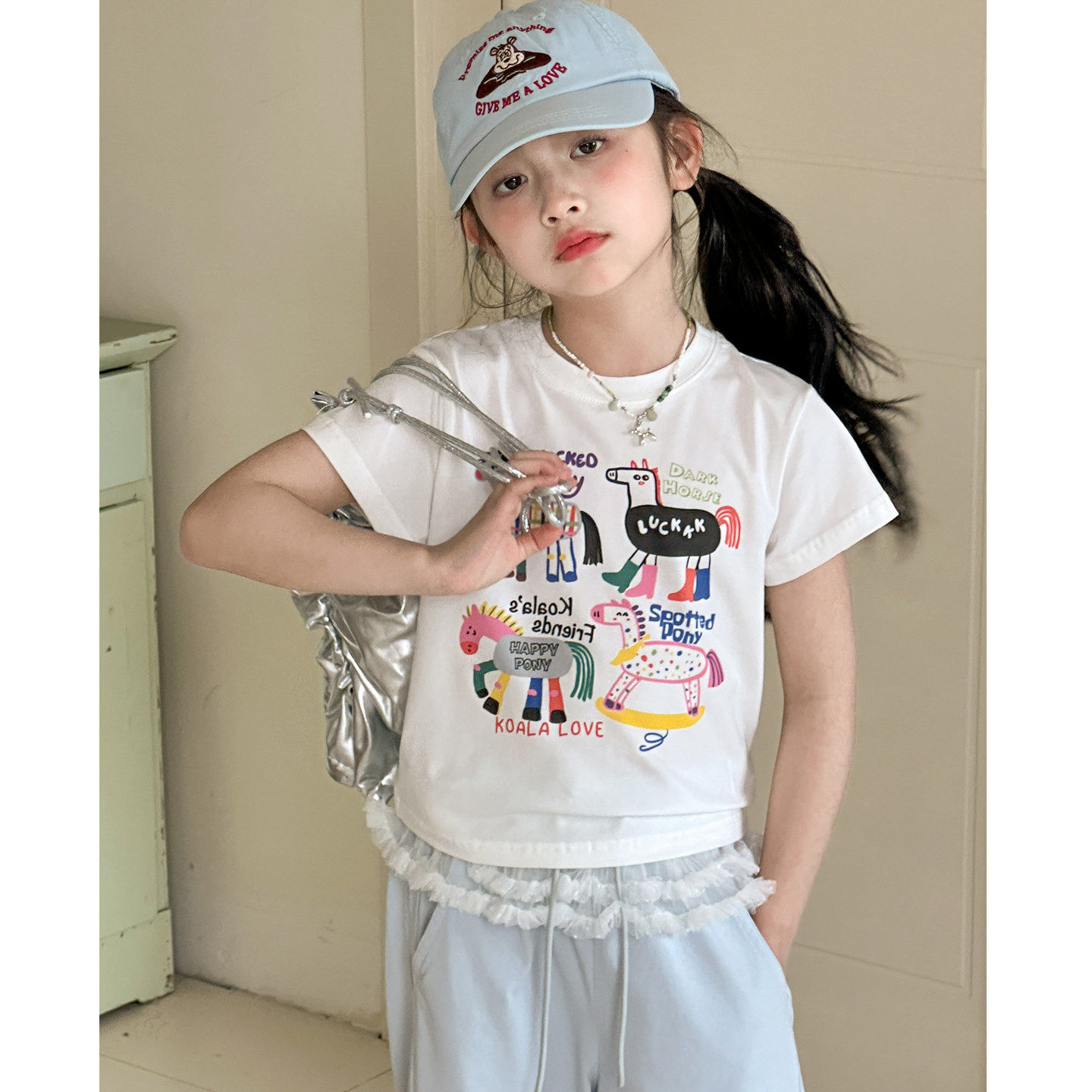 小红鱼彩色小马女童夏装短袖T恤儿童半袖上衣2026新款大童宽松潮T