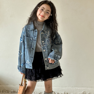 女童牛仔外套春装新款儿童巨好看上衣服女大童洋气童装春季夹克衫